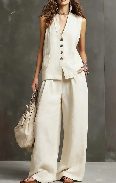 GILET SENZA MANICHE + PANTALONI A GAMBA LARGA, ELEGANTE E RAFFINATO