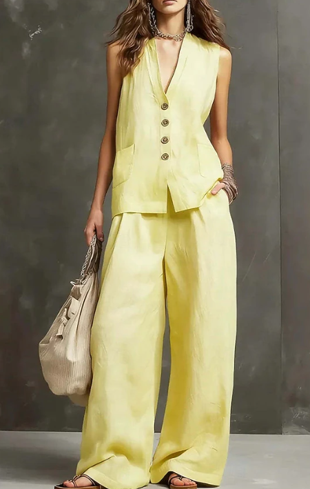GILET SENZA MANICHE + PANTALONI A GAMBA LARGA, ELEGANTE E RAFFINATO