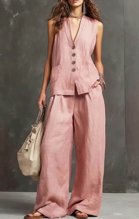 GILET SENZA MANICHE + PANTALONI A GAMBA LARGA, ELEGANTE E RAFFINATO